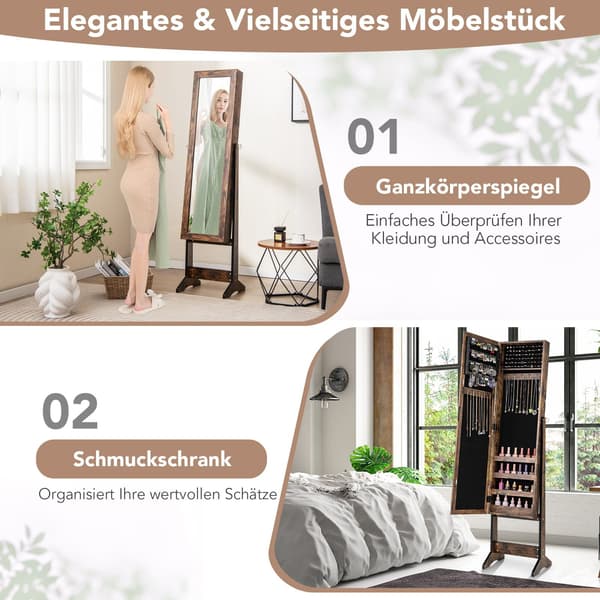 Justerbart smyckesskåp med helfigursspegel, brunt