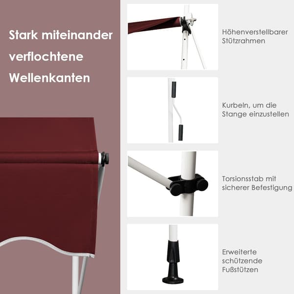 Utdragbar balkongmarkis, 400 cm, UV-resistent, röd