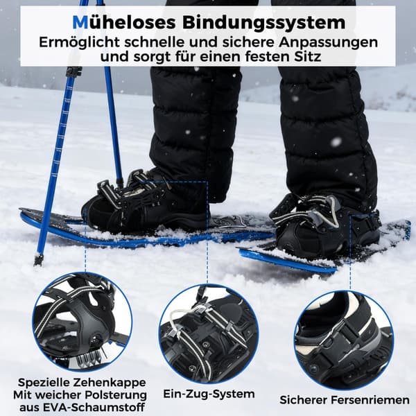 21" snöskor med stavar, storlek 35-40, blå