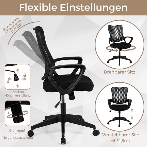 Ergonomisk kontorstol med justerbar ryglæn i net
