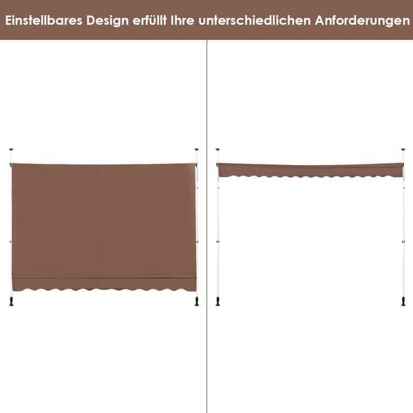 Utfällbar markis 300 cm, borrfri, UV-resistent, brun