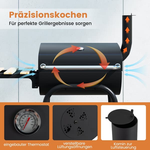 Kolgrill med fällbart sidobord och termostat