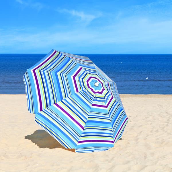 Strandparasol 200 cm, Vippebaldakin, Kopholder, Blå