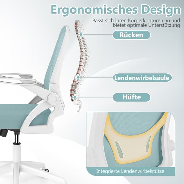 Ergonomisk kontorsstol, blå – fällbara armstöd, gungfunktion