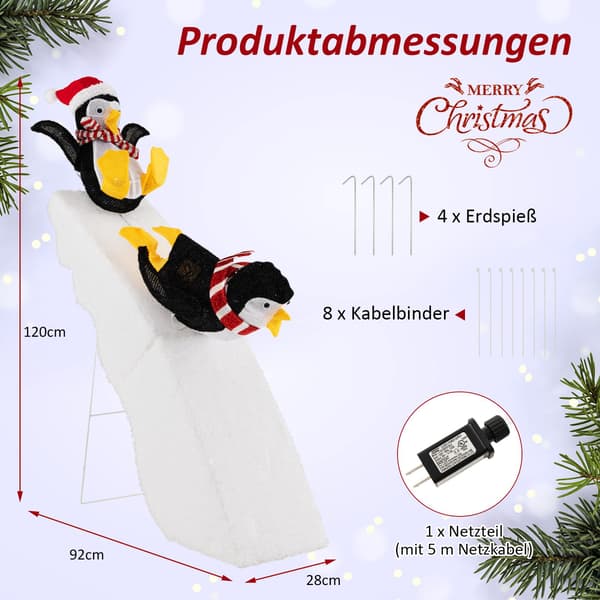 Julepingvin-rutsjebanedekoration, 130 LED, 120 cm