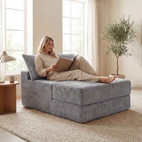 Sammenleggbar sovesofa, konvertibel lenestol, grå, 2 puter