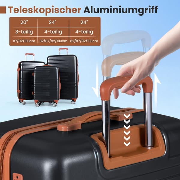 3-delt hårdt bagagesæt med TSA-lås, sort