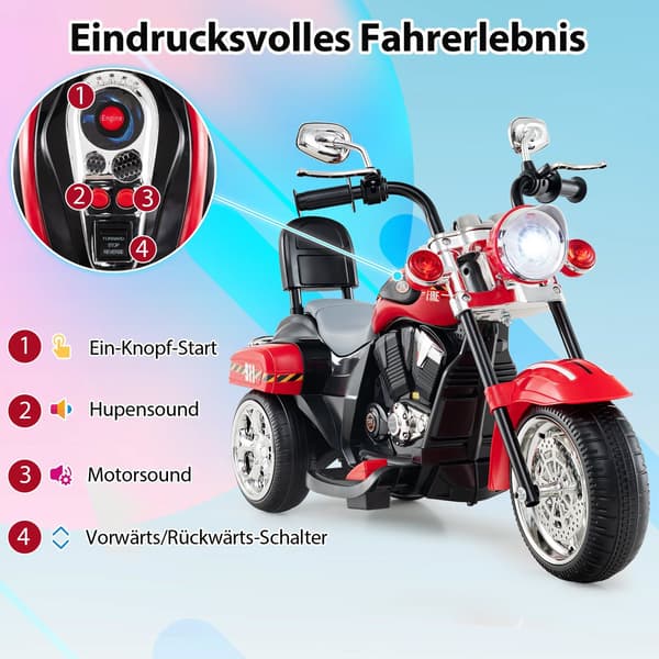 6V Børne Elmotorcykel med Lys & Lyd, Rød