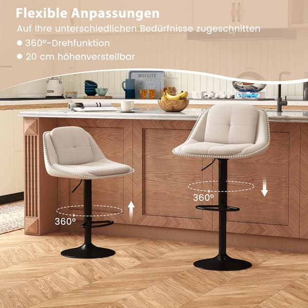 Justerbara vridbara barstolar, set om 2, beige