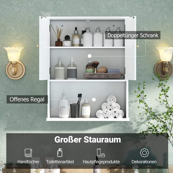 Väggmonterat badrumsskåp, 2 dörrar, justerbart hyllplan, vit