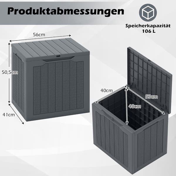 Förvaringslåda för utomhusbruk 96L, låsbart lock, rottinglook, grå