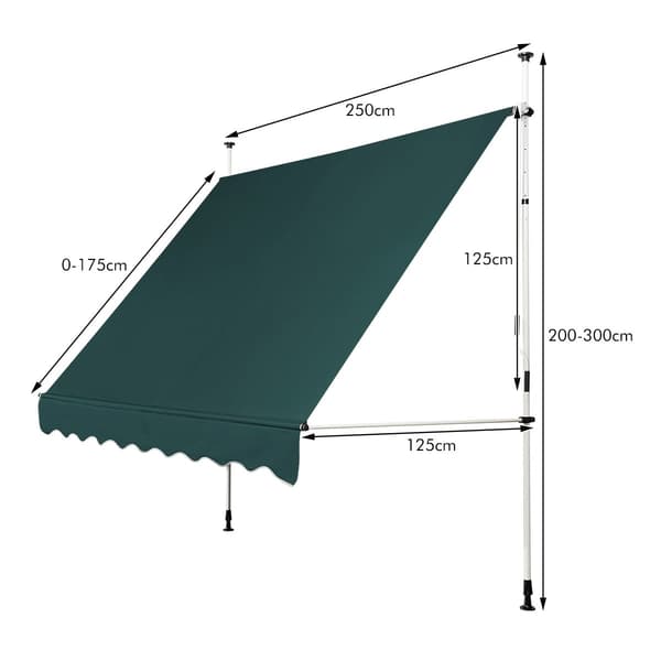 Utdragbar balkongmarkis, 250 cm, UV-resistent, grön
