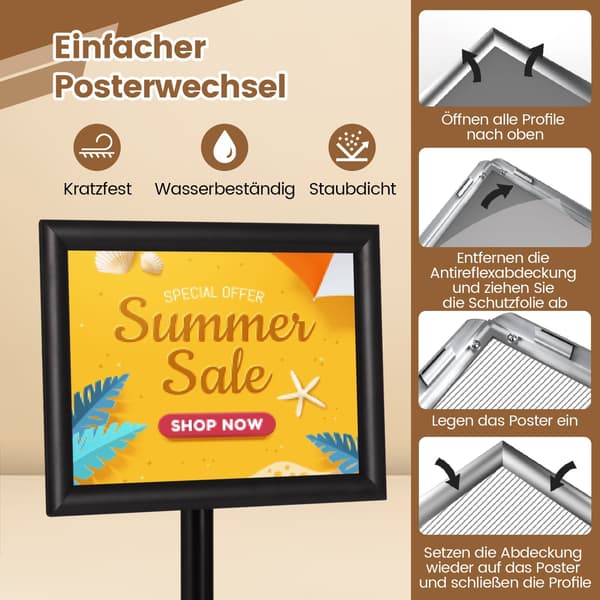 A4-posterställ, 2-pack, justerbar höjd, svart