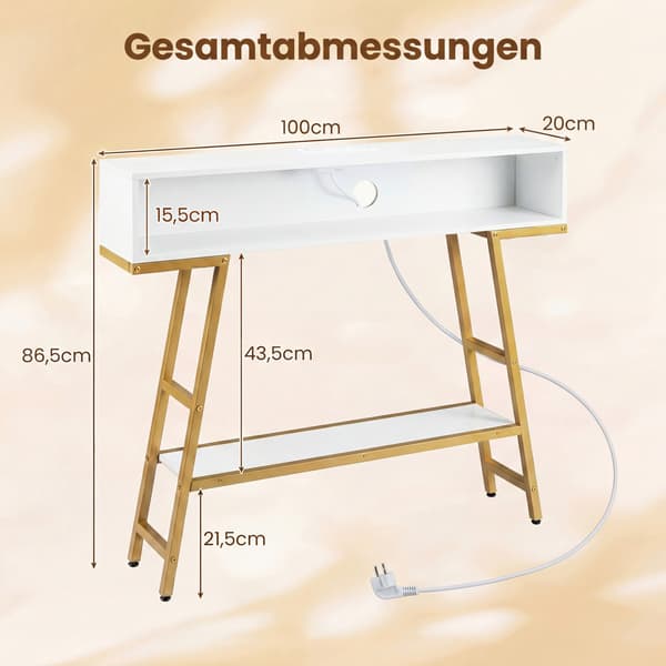Konsolbord med LED-belysning og ladestation