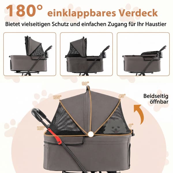 Sammenklappelig 3-i-1 kæledyrsklapvogn med dobbelt bæresele, grå
