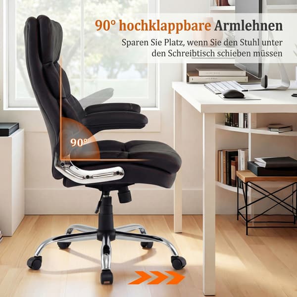 Ergonomisk kontorstol med sammenleggbare armlener og lenestol