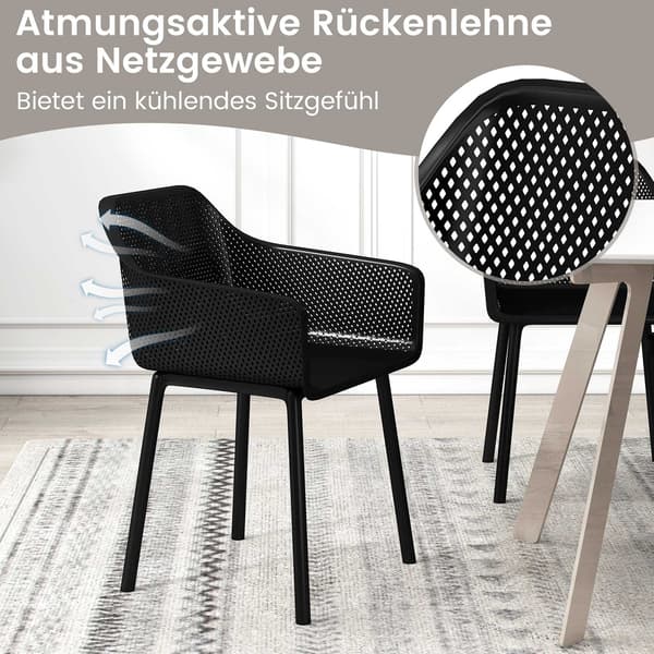 Sæt med 2 sorte plastik spisestole med netryg
