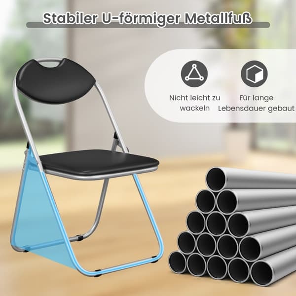 Sammenleggbare stoler, sett med 4, metallramme, polstrede seter