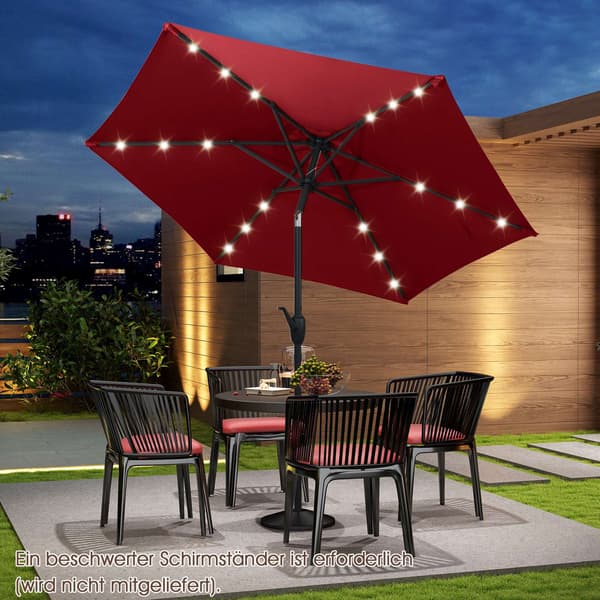 230 cm terrasseparasoll med LED-solcellelys og sveiv