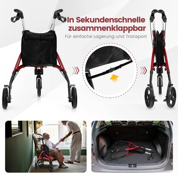 Sammenleggbar gåstol for eldre – lett aluminium, 20 cm hjul