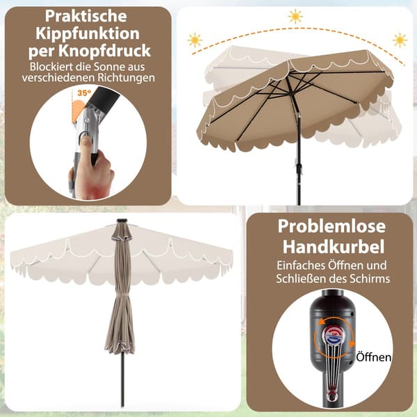 300 cm terrasseparasol med solcelledrevne LED-lys og håndsving