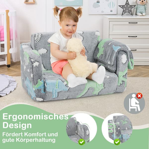 Småbarnssovesofa med teppe, grå, flanellstoff