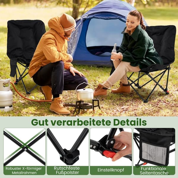 Hopfällbar campingstol, Justerbart ryggstöd, Sidoficka