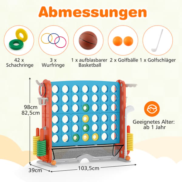 4-i-1 Jumbo-spelset: Connect 4, Basket, Ringkastning, Golf