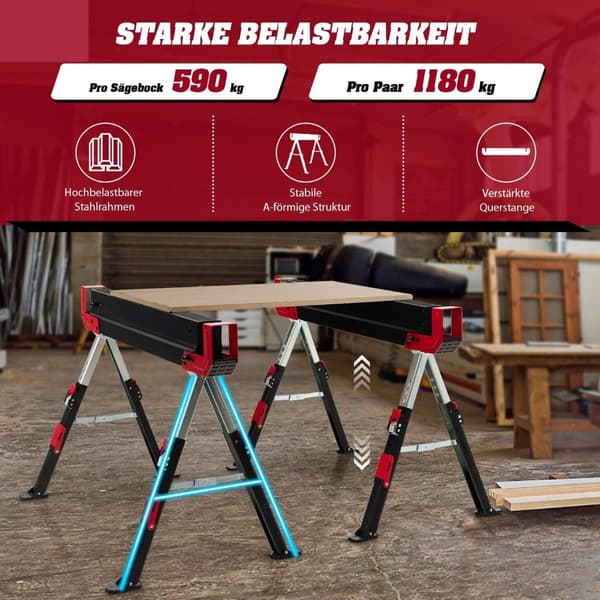 Justerbart hopfällbart sågbockset, stål, 2-pack, 61,5–82,7 cm