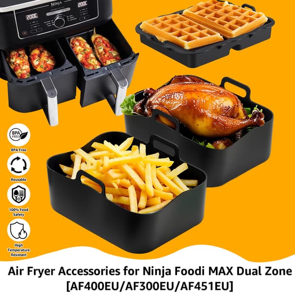 Ninja Airfryer-tilbehørssæt til Dual Zone AF400EU/AF300EU/AF451EU (7,6–9,5 l) – Silikoneform, vaffelform, grillrist, brødform