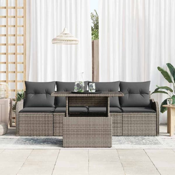vidaXL Trädgårdsoffset med kudde med kudde 5 pcs Grå Poly Rattan