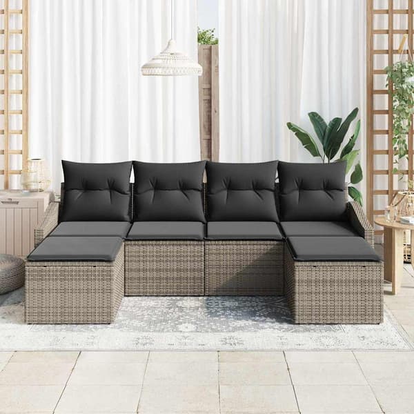 vidaXL Trädgårdsmöbelset 6 pcs Grå Poly Rattan och Pulverlackerad Stål