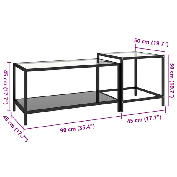 vidaXL Tebord 2 st svart härdat glas