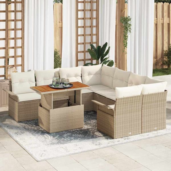 vidaXL Trädgårdsoffset med lagring 9 pcs Beige Poly rattan