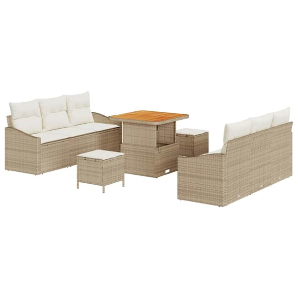 vidaXL Trädgårdsoffset med kudde 9 pcs Beige och gräddfärgad