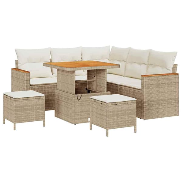 vidaXL Trädgårdsoffset med kudde 8 pcs Beige Poly rattan