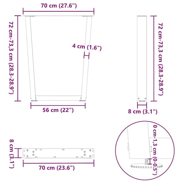 vidaXL Matbordsben V-formade 3 st antracit 70x(72-73,3) cm stål