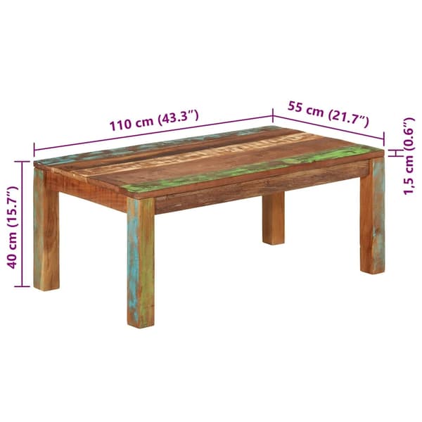 vidaXL Soffbord 110x55x40 cm Massivt återvunnet trä