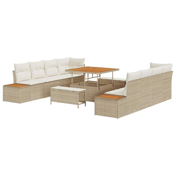 vidaXL Trädgårdsoffset 11 pcs Beige konstrotting