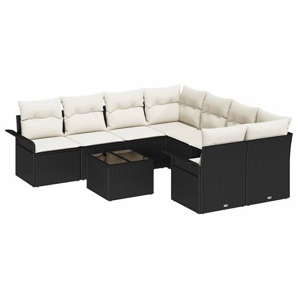 vidaXL Trädgårdsoffset 9 pcs Svart Poly rattan