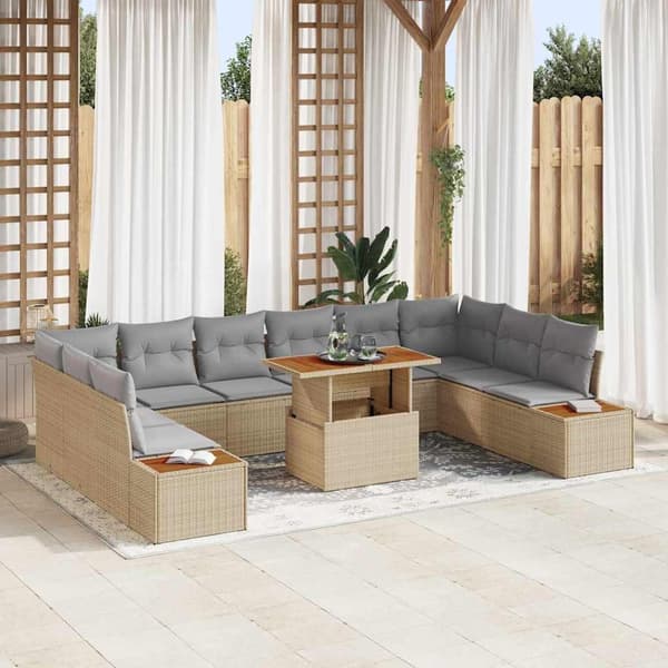 vidaXL Trädgårdsoffset med lagring 11 pcs Beige Poly rattan