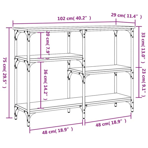 vidaXL Konsollbord brun eik 102x29x75 cm konstruert tre