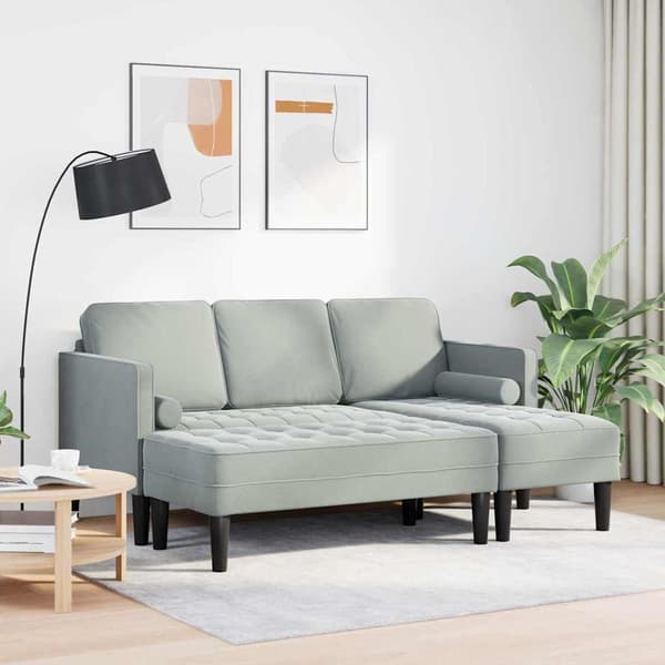 vidaXL Soffset med kudde 2 pcs Ljusgrå Polyester