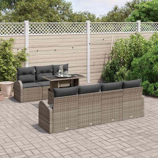 vidaXL Trädgårdsoffset med kudde 8 pcs Grå Poly rattan