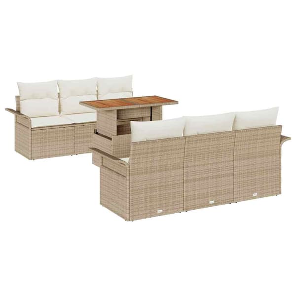 vidaXL Trädgårdsoffset med lagring 7 pcs Beige Poly rattan