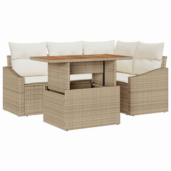 vidaXL Trädgårdsoffset med lagring 5 pcs Beige Poly rattan