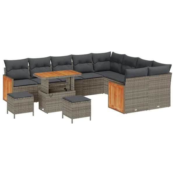 vidaXL Trädgårdsoffset 12 pcs Grå Poly Rattan och Pulverlackerad Stål