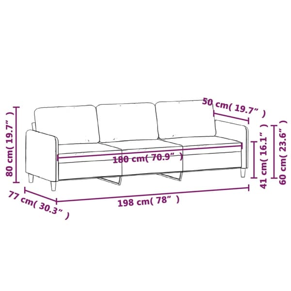 vidaXL 3-sitssoffa gräddvit 180 cm sammet