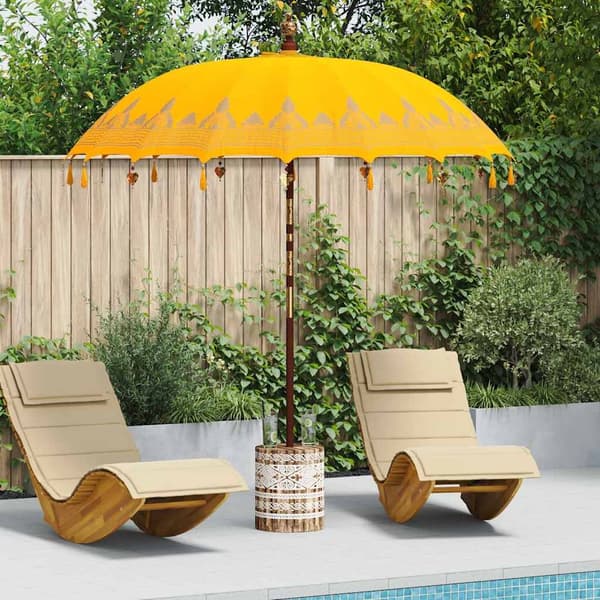 vidaXL Balinesisk Parasol 260 Gul 210-220 cm Bomull og solid tre