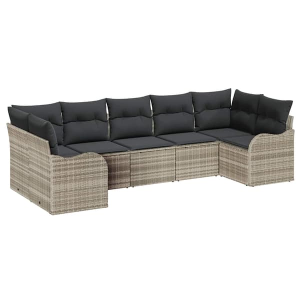 vidaXL Trädgårdsoffset med kudde 7 pcs Ljusgrå Poly rattan